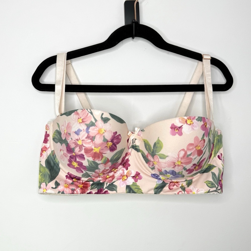 St. Even Women's 34C Floral Longline Strapless Convertible Bra Pink Green Satin